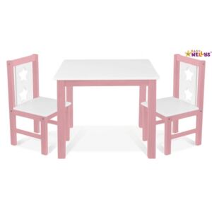 BABY NELLYS Dětský nábytek - 3 ks, stůl s židličkami - růžová, bílá, C/01