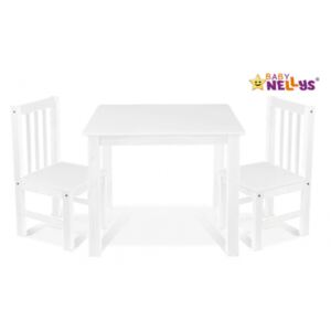 BABY NELLYS Dětský nábytek - 3 ks, stůl s židličkami - bílá, A/02