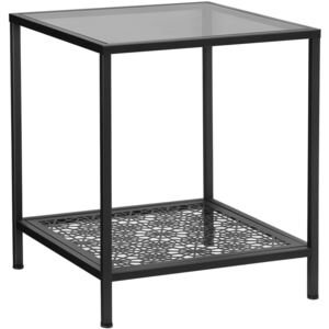 VASAGLE Konferenční stolek čtvercový černý skleněná deska 44x44 cm