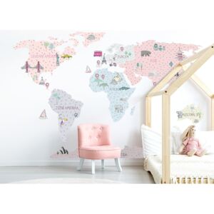 Elisdesign Nálepka na zeď - mapa světa barva: růžová, Velikost: S (malá)