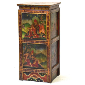 Ručně malovaná dřevěná antik komoda z Tibetu, 39x38x84cm