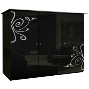 Třídveřová šatní skříň GLOE bez zrcadla, 139x212,5x63, černá lesk