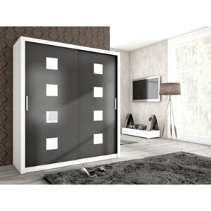 Luxusní šatní skříň s posuvnými dveřmi ALTEA 180 bílý/grafit mat + bílé sklo