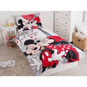 Dětské bavlněné licenční povlečení Mickey a Minnie v Paříži 140x200