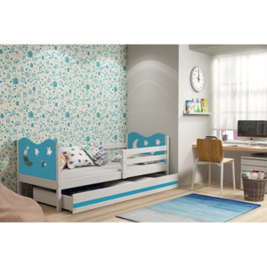 Dětská postel KAMIL + ÚP + matrace + rošt ZDARMA, 80x190, bílý, blankytná