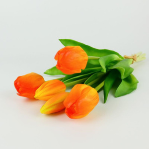 Umělé tulipány latexové oranžové, svazek 5 ks