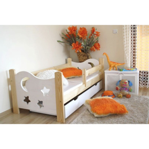 Dětská postel STAR + rošt ZDARMA, s úložným prostorem, borovice/bílá, 70x160cm