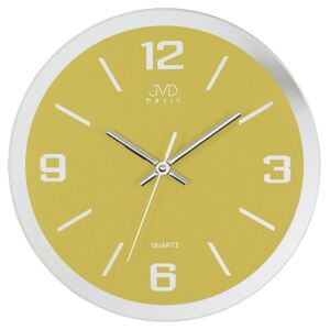 Skleněné žluté nástěnné čitelné hodiny JVD quartz N27033.2