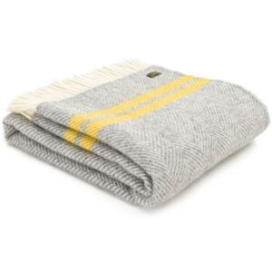 Vlněná deka Fishbone Stripe Silver Grey Yellow 183 x 150 cm Tweedmill