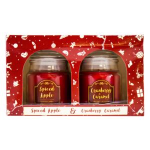 Arôme Vánoční vonná svíčka Spiced Apple + Cranberry & Caramel, 2 x 85 g
