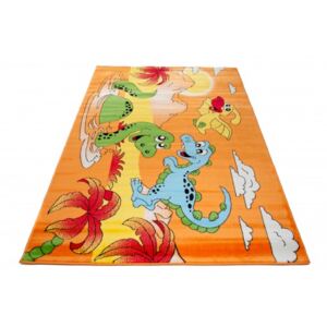 Dětský kusový koberec KINDER A731A Dinosauři oranžový Rozměr: 120x170 cm
