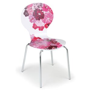 B2B Partner Dřevěná jídelní židle s chromovanou konstrukcí STYLE, květinový vzor + Záruka 7 let