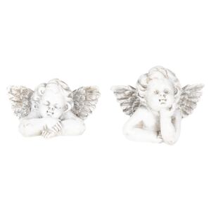 2 ks bílo šedý dekorativní andělíček - 13*8*10 cm