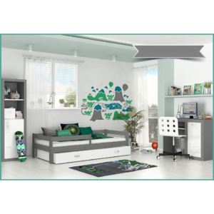 Dětská postel HUGO s barevnou zásuvkou+matrace, 80x160, šedý/bílý