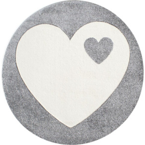 LIVONE Dětský kulatý koberec srdíčko stříbrnošedý - bílý Varianta: 133 cm