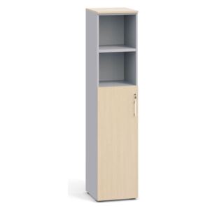 Kombinovaná kancelářská skříň PRIMO, dveře na 3 patra, 1781 x 400 x 420 mm, šedá / bříza