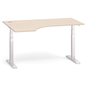 Výškově nastavitelný stůl, elektrický, 625-1275 mm, ergonomický pravý, deska 1600x1200 mm, bříza, šedá podnož