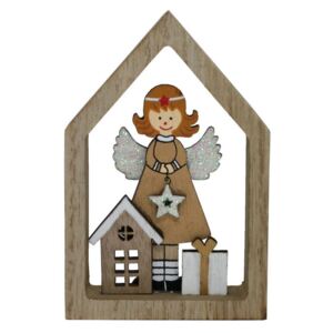 Dřevěná dekorace domeček s andělem