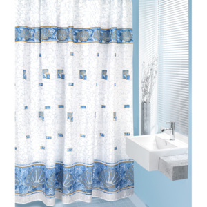 BELLATEX Koupelnové závěsy modré mušle 180x200 cm