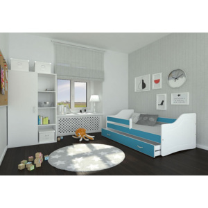 Dětská postel SWAN + matrace + rošt ZDARMA, 180x80, modrá/bílá
