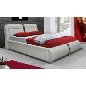 Čalouněná manželská postel 180x200 cm v bílé ekokůži typ VII KN241