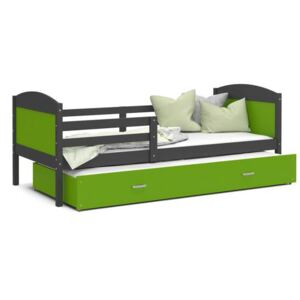 Dětská postel MATYAS P2 80x190 cm s šedou konstrukcí v zelené barvě s přistýlkou