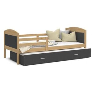Dětská postel MATYAS P2 80x190 cm s borovicovou konstrukcí v šedé barvě s přistýlkou