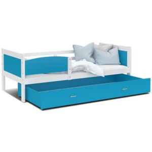 Dětská postel TWIST P 80x190 cm s bílou konstrukcí v modré barvě se šuplíkem