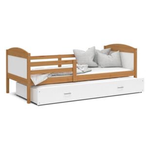 Dětská postel MATYAS P2 80x190 cm s olše konstrukcí v bílé barvě s přistýlkou