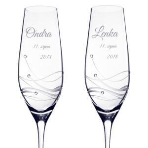 AKRISTAL Classic - svatební skleničky na sekt se jmény a Swarovski® Elements