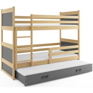Patrová postel s přistýlkou RICO 3 80x160 cm, borovice/grafitová Pěnová matrace
