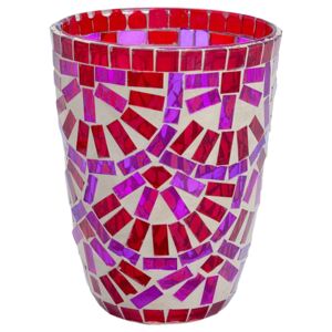 TIFFANY Lucerna na svíčku 12 cm - červená/růžová