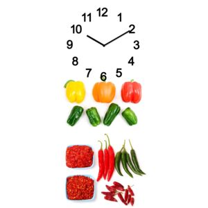 Postershop Nástěnné skleněné hodiny: Zelenina a koření - 50x20 cm
