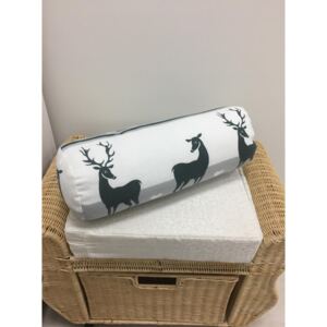 Polštářek váleček - povlak+náplň 40x15cm - Vánoční jelen šedý - flanel