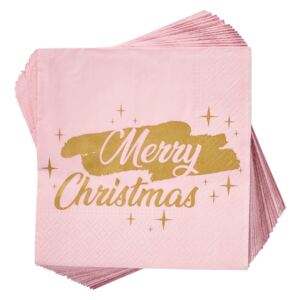 Butlers APRÉS Papírové ubrousky "Merry Christmas" 20 ks - sv. růžová