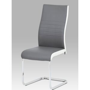 Jídelní židle sv. šedá + bílá koženka / chrom