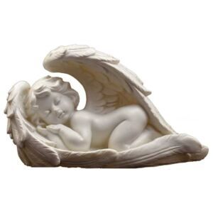 Andělíček spící v křídlech 21x13x9 cm soška anděla bílý polyresin směr doleva