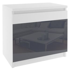 Noční stolek beauty - šedé sklo korpus bílý