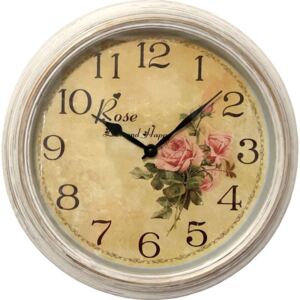 DUE ESSE Nástěnné retro hodiny s květy růžová růže 30,5 cm