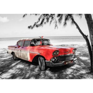 Postershop Fototapeta: Kuba červené auto u moře - 104x152,5 cm