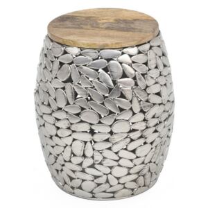 Odkládací stolek ve stříbrné barvě s dřevěnou deskou WOOX LIVING Pebble, ⌀ 40 cm