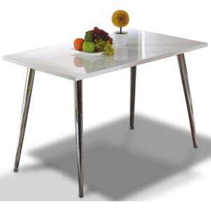 Jídelní stůl Tempo Kondela Pedro, 120x70 cm, chrom / MDF bílá s extra vysokým leskem HG
