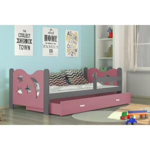 Dětská postel MIKOLAJ color + matrace + rošt ZDARMA, 160x80, šedá/růžová