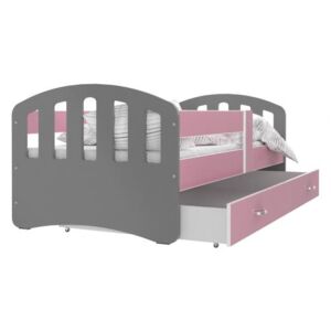 Dětská postel HAPPY 160x80 růžová šedá