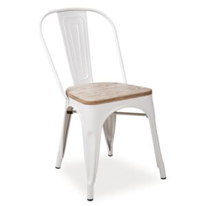 Jídelní kovová židle LOFT bílá/ořech