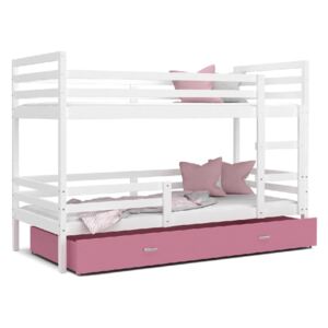 Dětská patrová postel RACEK B, color + rošt + matrace ZDARMA, 184x80, bílý/růžový