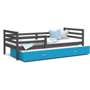 Dětská postel RACEK P2 color + matrace + rošt ZDARMA, 184x80, šedá/modrá