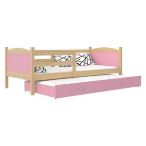 Dětská rozkládací postel MATES P2 + matrace + rošt ZDARMA, masiv, 184x80, borovice/růžová
