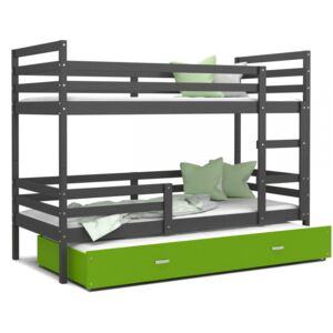 Patrová postel JACEK pro 3 osoby s přistýlkou (Šedá), Zelená
