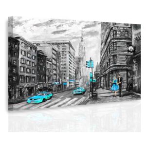 Obraz New York malovaný Blue + háčky, hřebíčky, čistící hadřík ZDARMA Velikost (šířka x výška): 90x60 cm